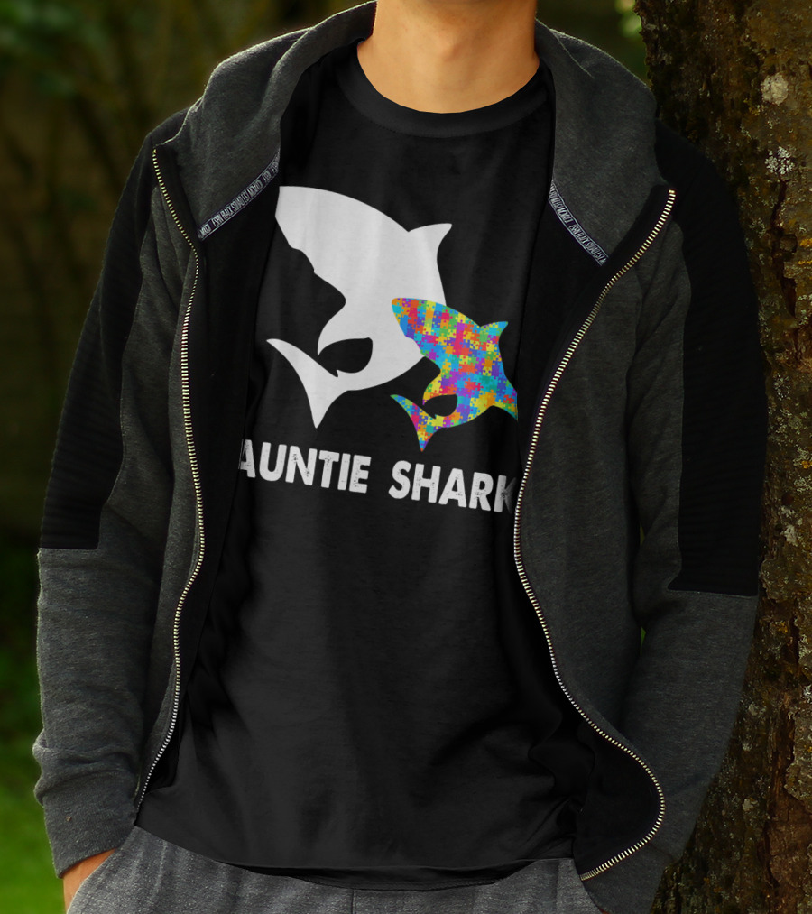 Auntie Shark Autism Puzzle Piece Warrior T-Shirt