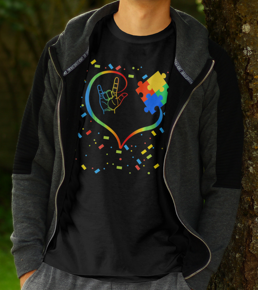 Autism Awareness Special Ed Teacher ASL Heart Puzzle T-Shirt