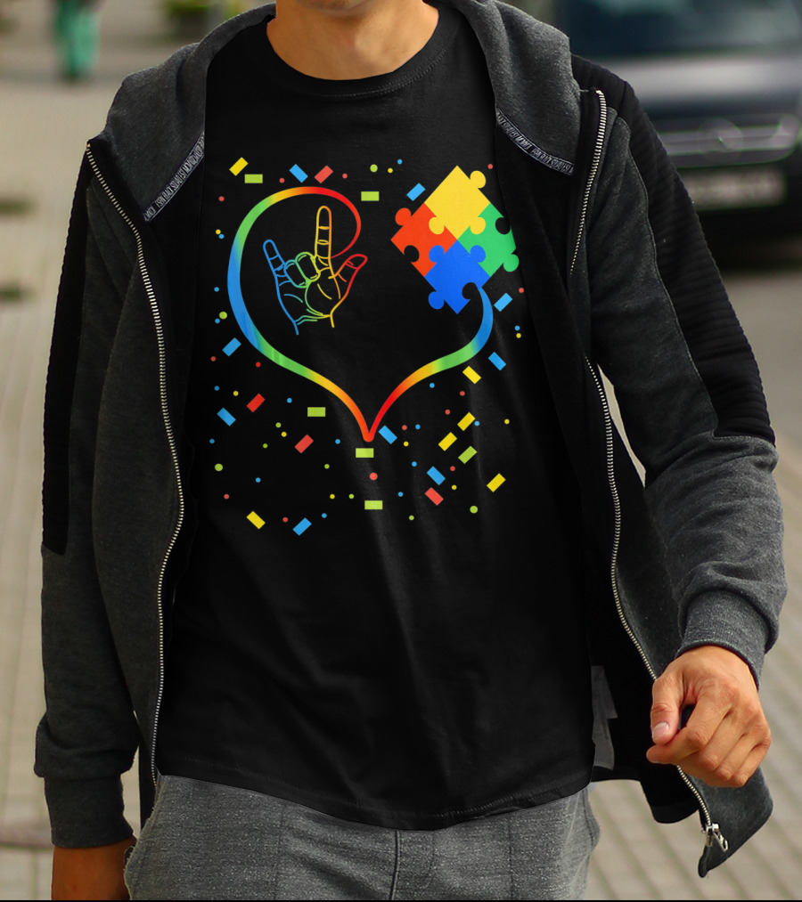 Autism Awareness Special Ed Teacher ASL Heart Puzzle T-Shirt