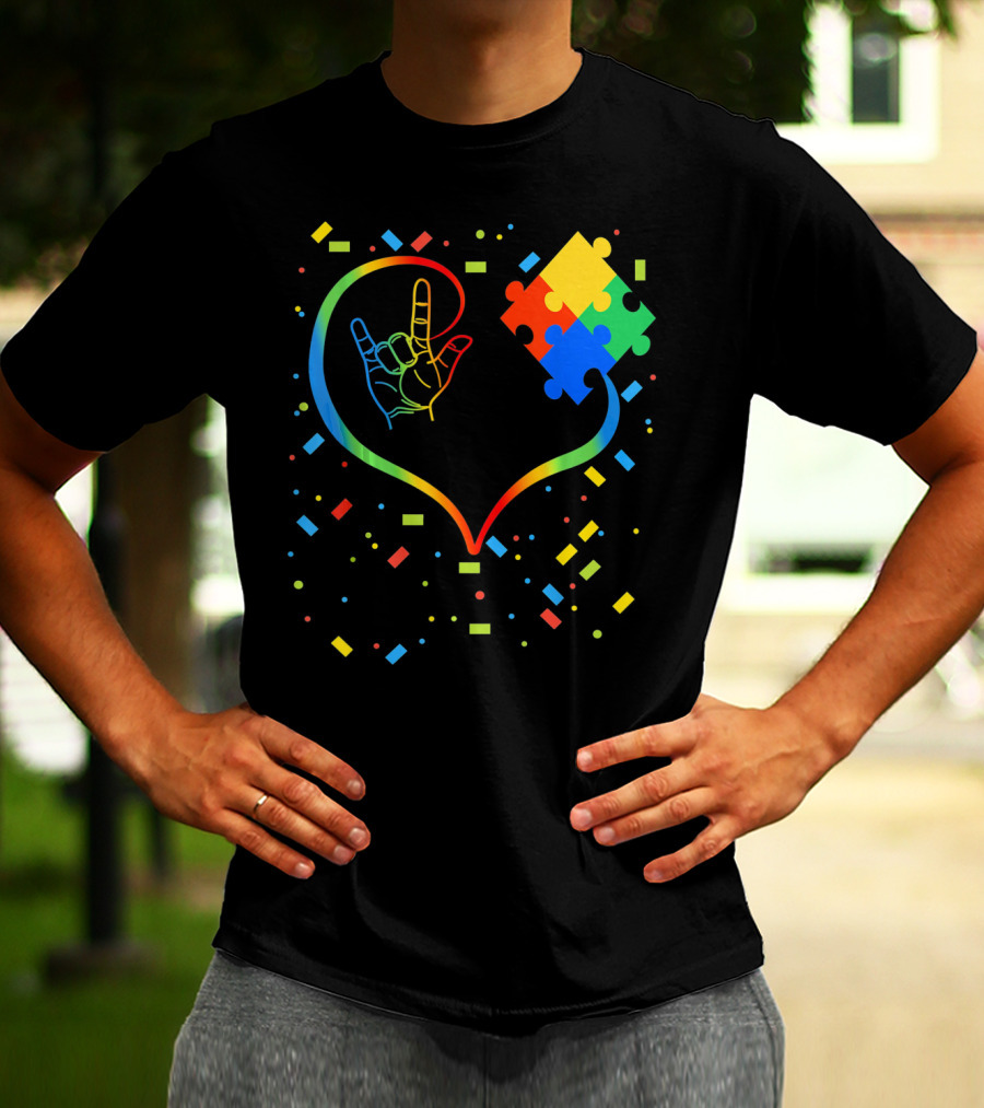 Autism Awareness Special Ed Teacher ASL Heart Puzzle T-Shirt