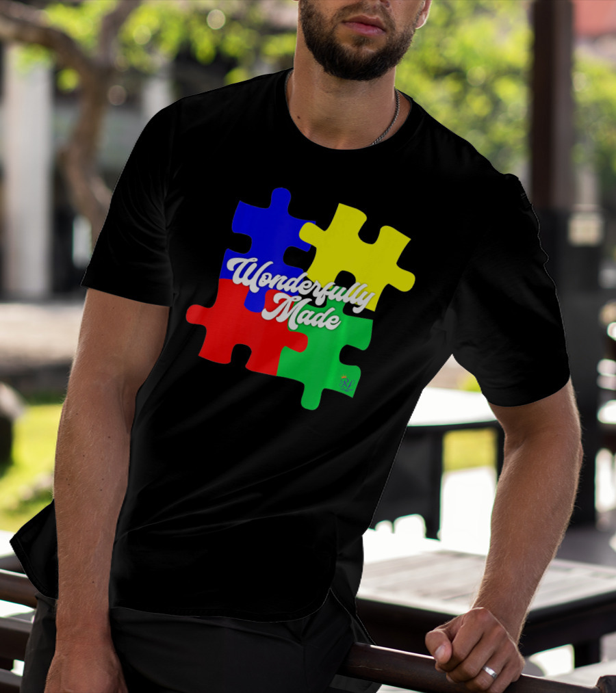 Wonderfully Made Autism Awareness Puzzle Pieces T-Shirt
