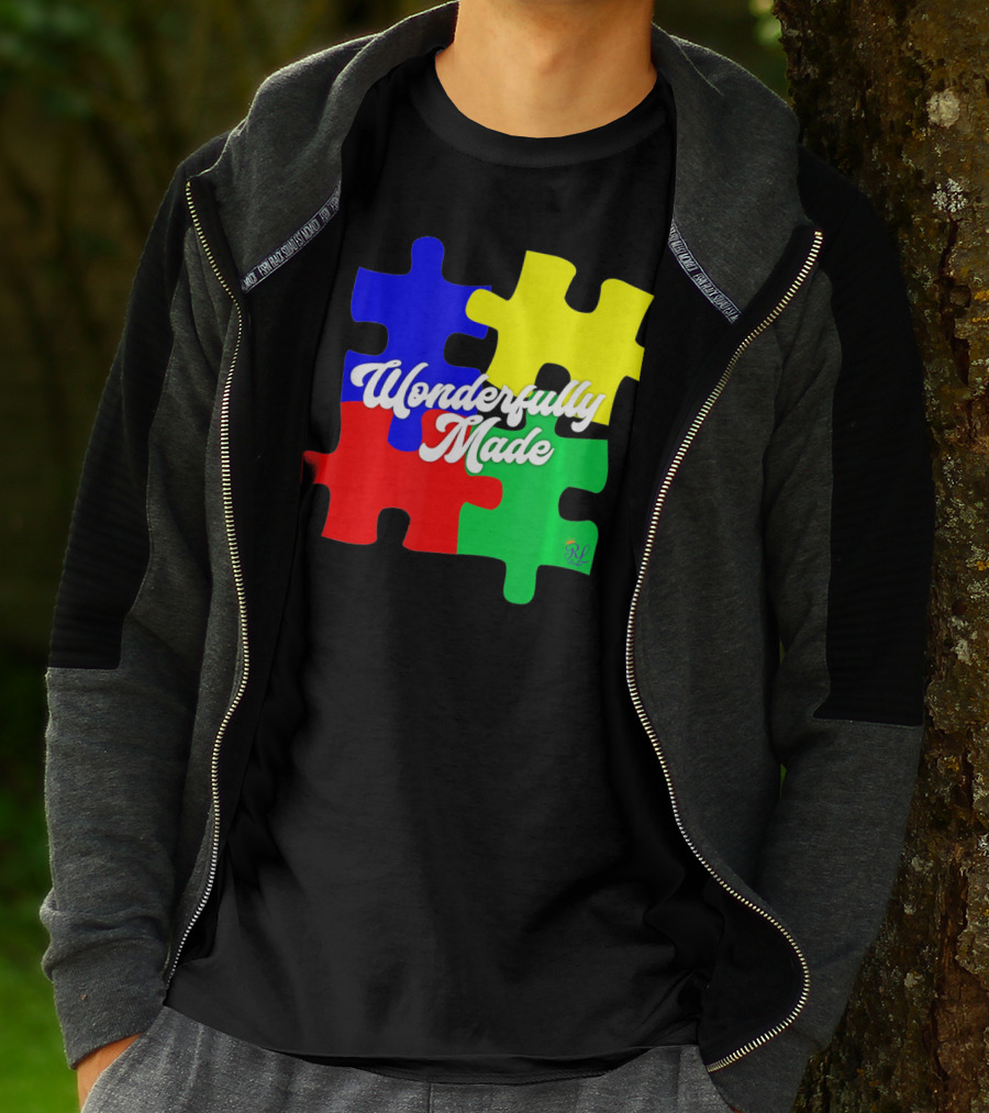 Wonderfully Made Autism Awareness Puzzle Pieces T-Shirt
