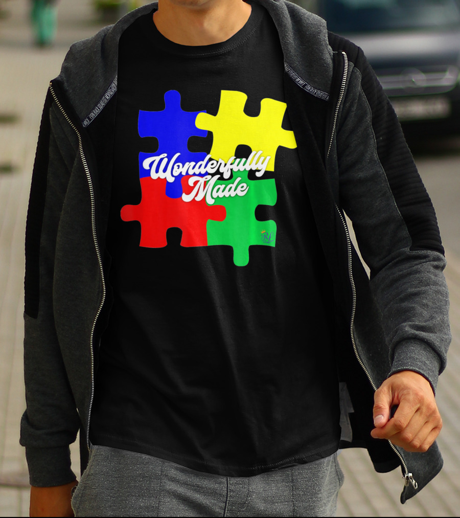Wonderfully Made Autism Awareness Puzzle Pieces T-Shirt