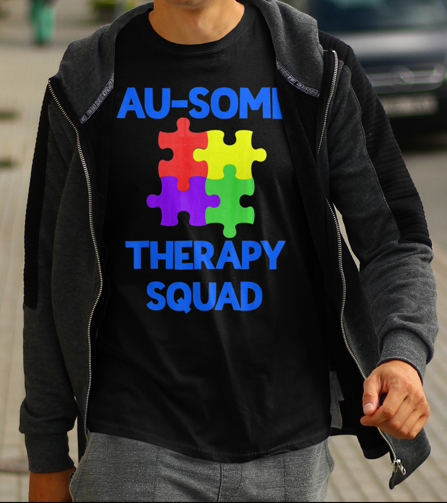 AU-SOME Therapy Squad Autism Awareness Puzzle Pieces T-Shirt