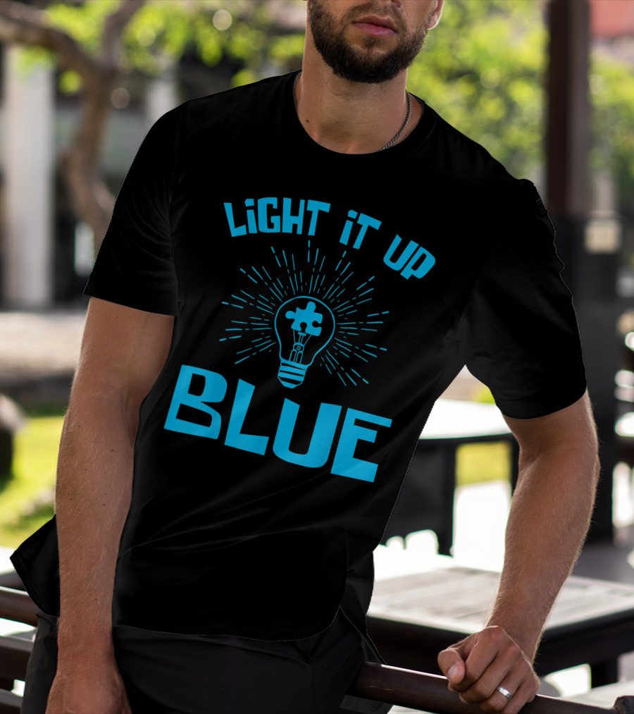 Light It Up Blue Autism Awareness Puzzle Bulb T-Shirt