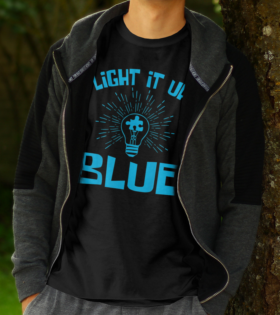 Light It Up Blue Autism Awareness Puzzle Bulb T-Shirt