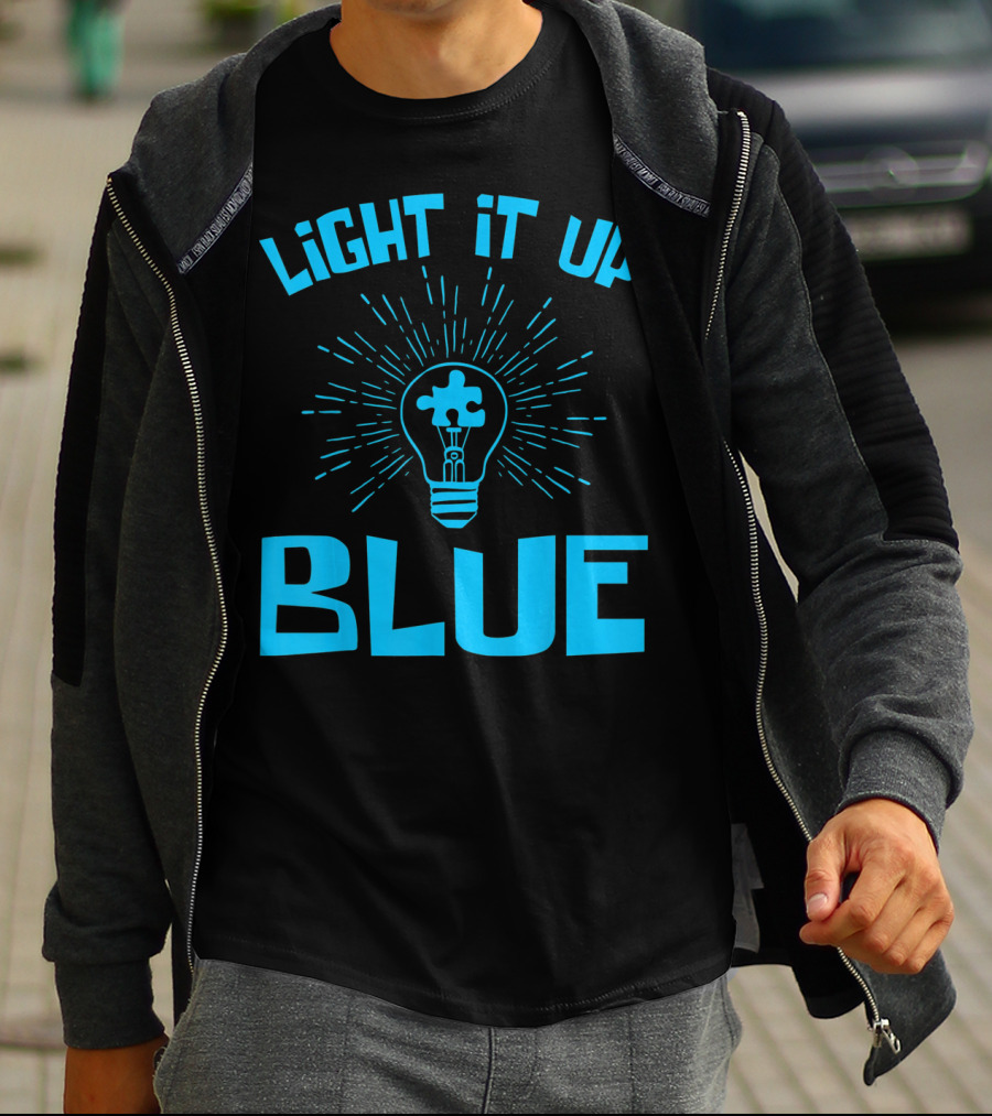 Light It Up Blue Autism Awareness Puzzle Bulb T-Shirt