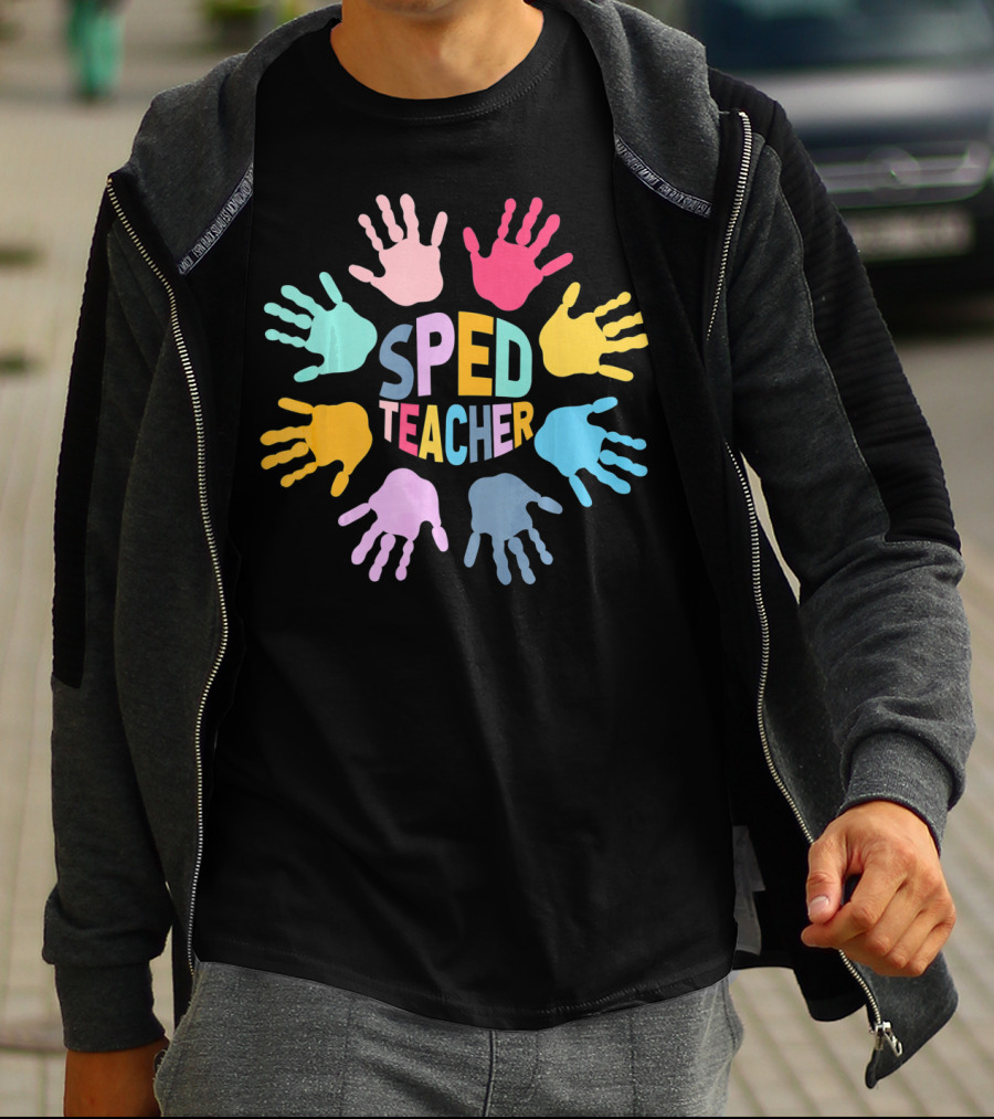 SPED Teacher Colorful Handprint Autism Puzzle Awareness T-Shirt