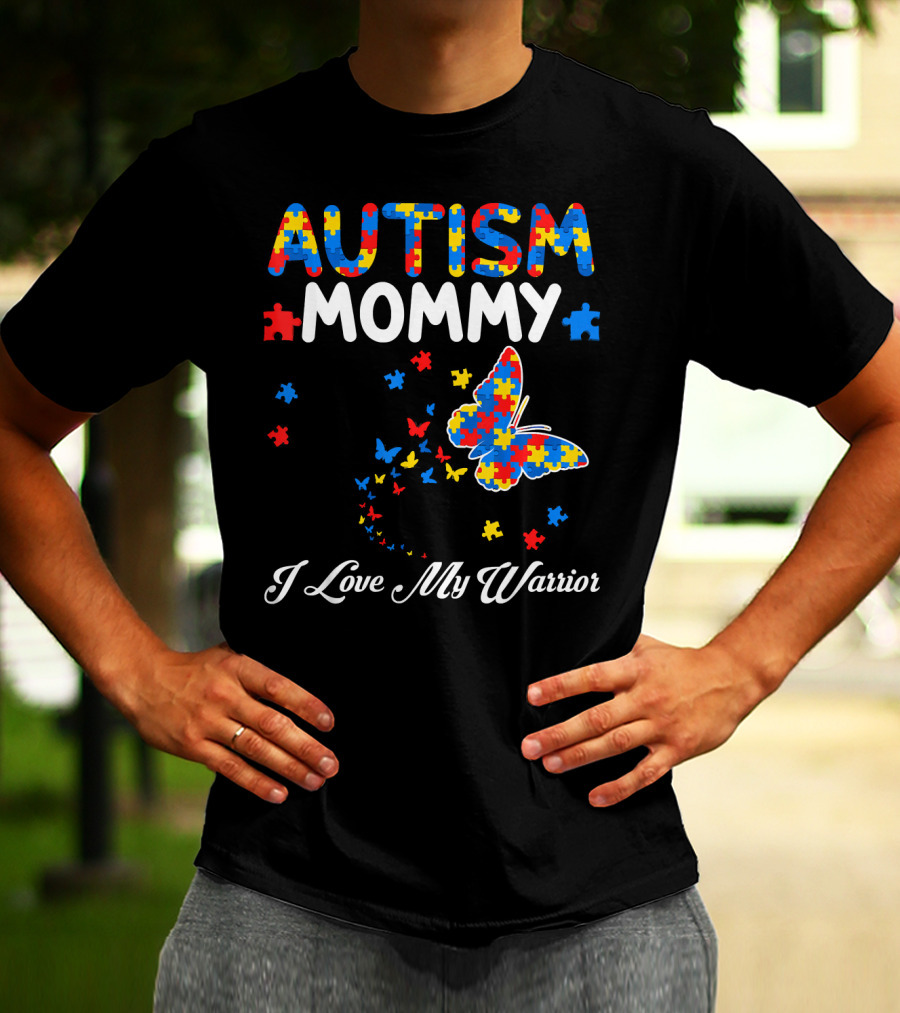 Autism Mommy I Love My Warrior Butterfly Puzzle T-Shirt
