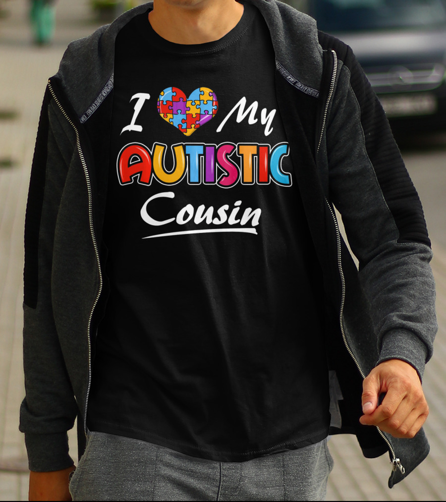 I Love My Autistic Cousin Autism Awareness Puzzle Heart T-Shirt