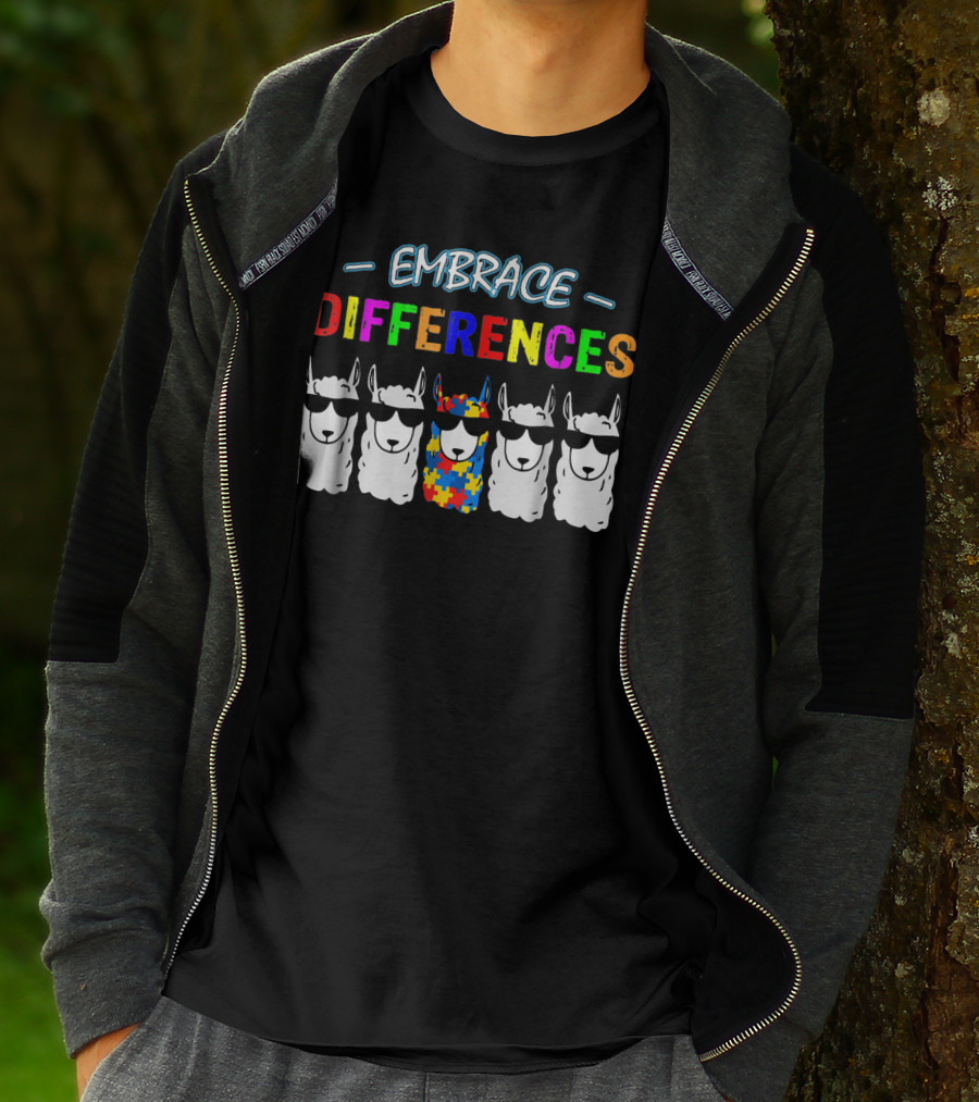 Embrace Differences Llama Autism Awareness Puzzle T-Shirt