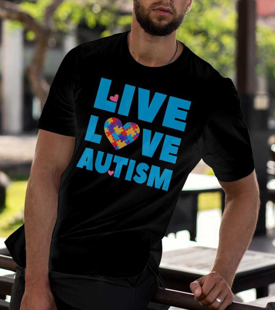Live Love Autism Autism Mom Awareness Puzzle Heart T-Shirt