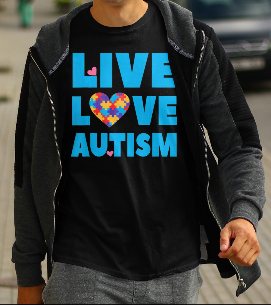 Live Love Autism Autism Mom Awareness Puzzle Heart T-Shirt