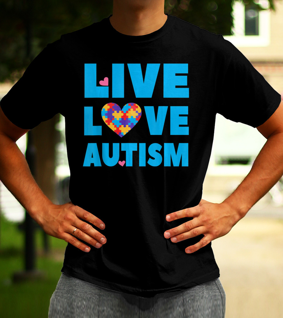 Live Love Autism Autism Mom Awareness Puzzle Heart T-Shirt