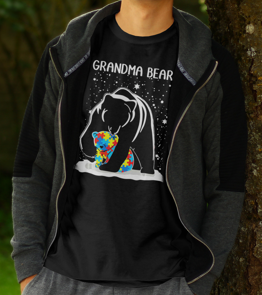 Grandma Bear With Baby Bear Autism Awareness Puzzle T-Shirt