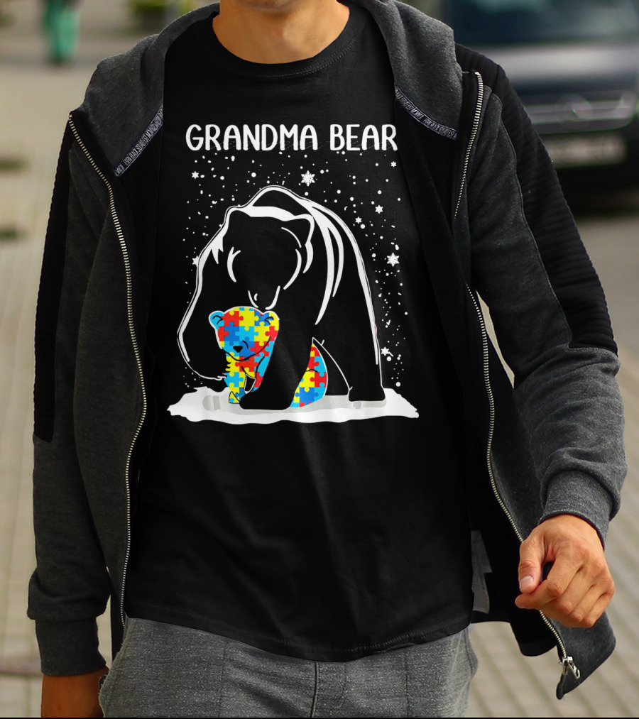 Grandma Bear With Baby Bear Autism Awareness Puzzle T-Shirt