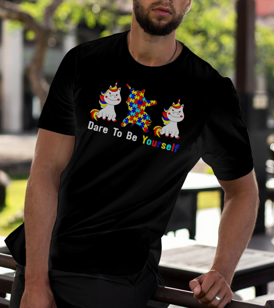 Dare To Be Yourself Autism Awareness Unicorn Puzzle Dabbing T-Shirt