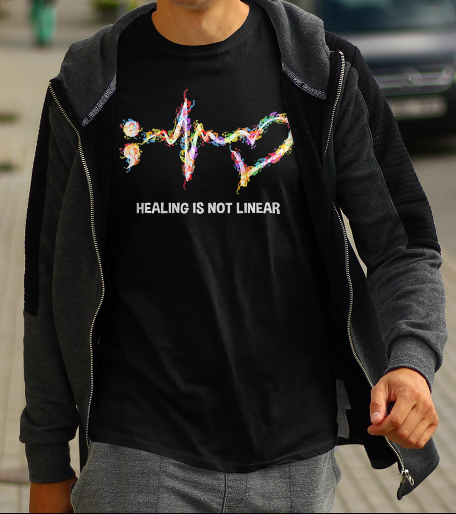 Healing Is Not Linear Heartbeat Colorful Spectrum T-Shirt