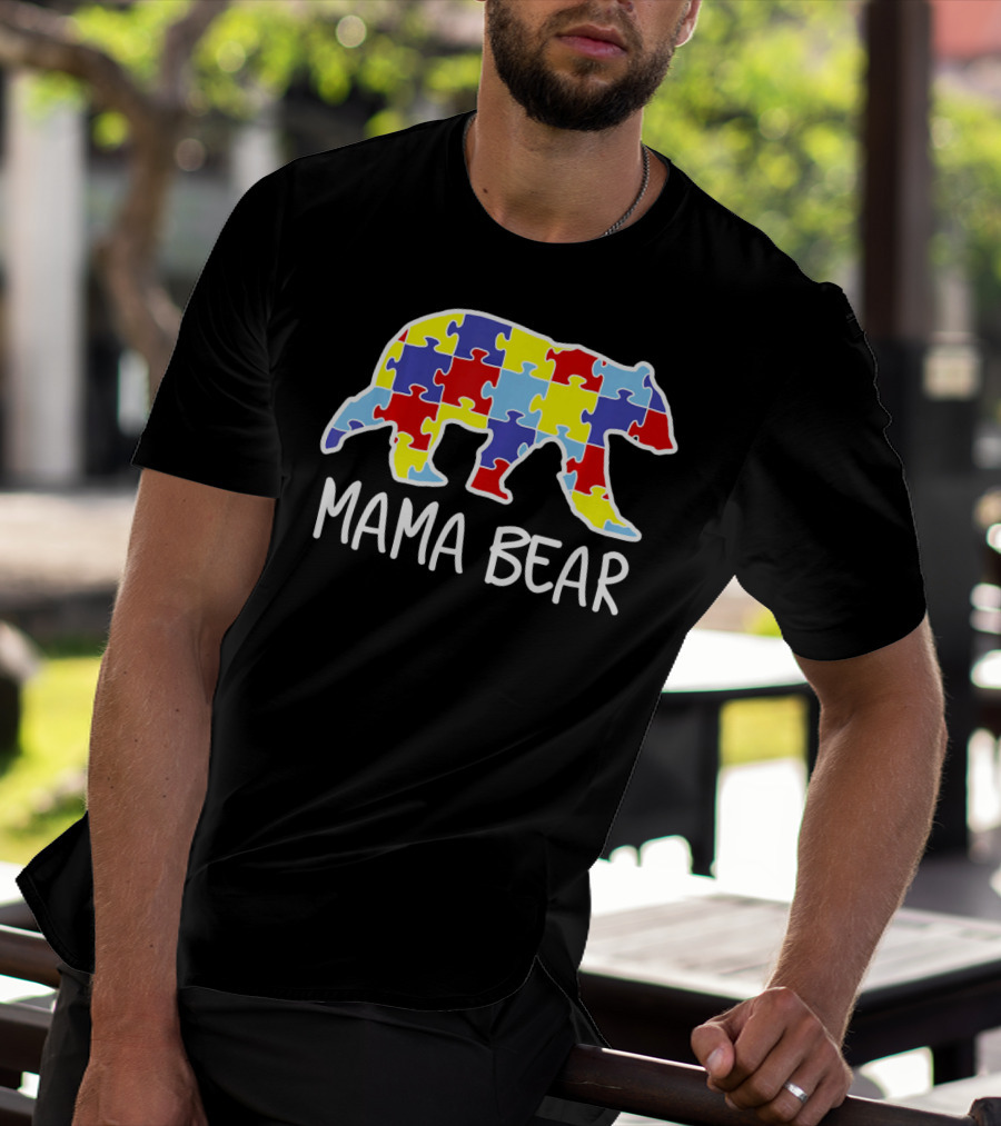 Mama Bear Puzzle Piece Autism Awareness T-Shirt