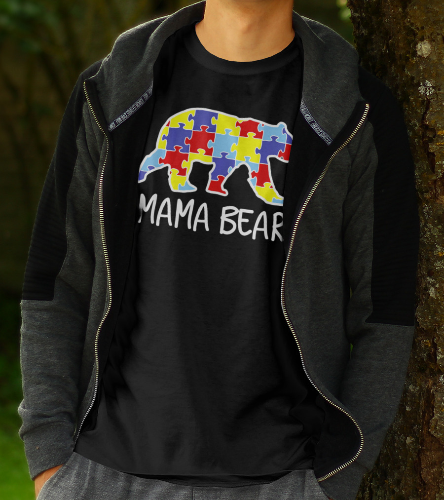 Mama Bear Puzzle Piece Autism Awareness T-Shirt