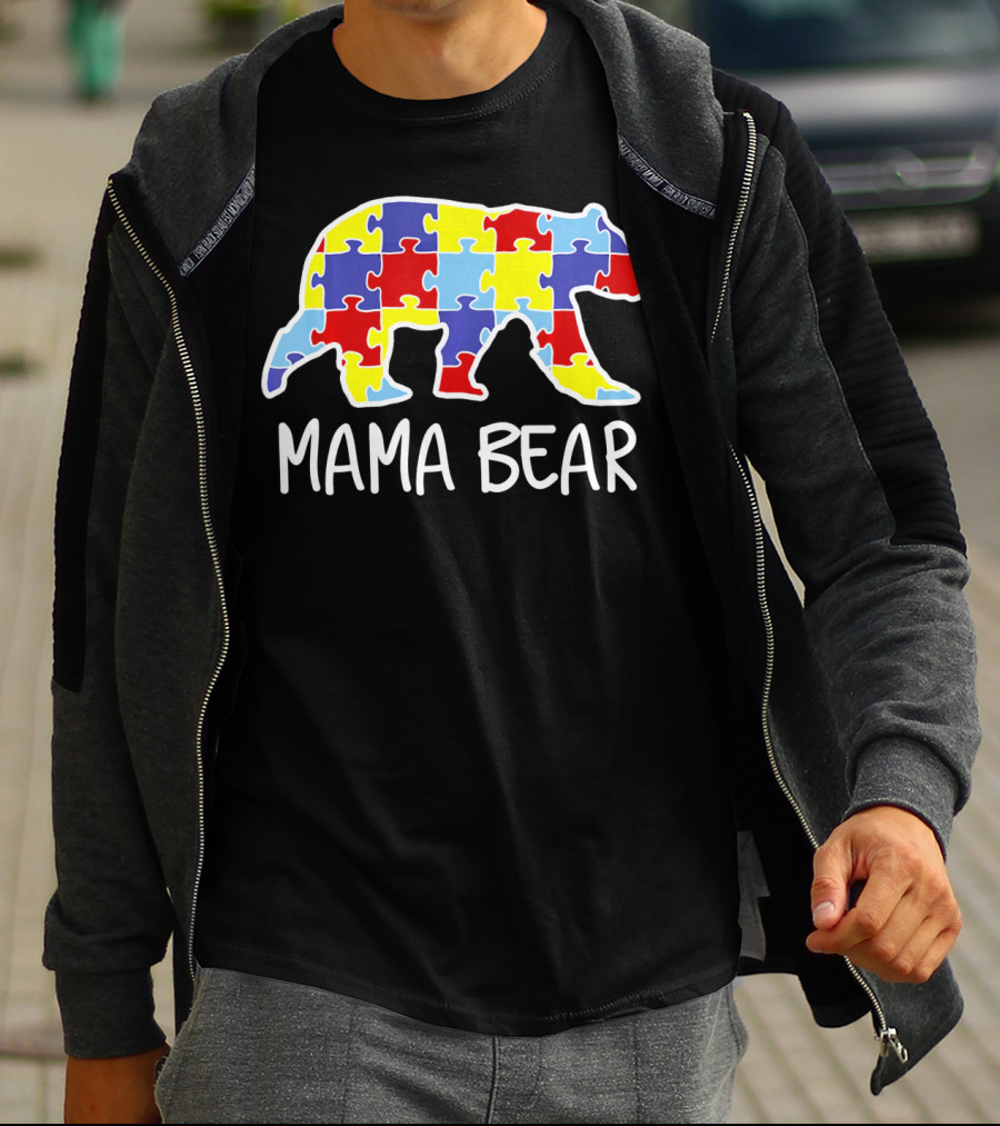 Mama Bear Puzzle Piece Autism Awareness T-Shirt
