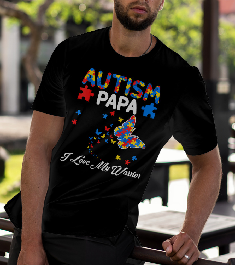 Autism Papa I Love My Warrior Butterfly Puzzle T-Shirt