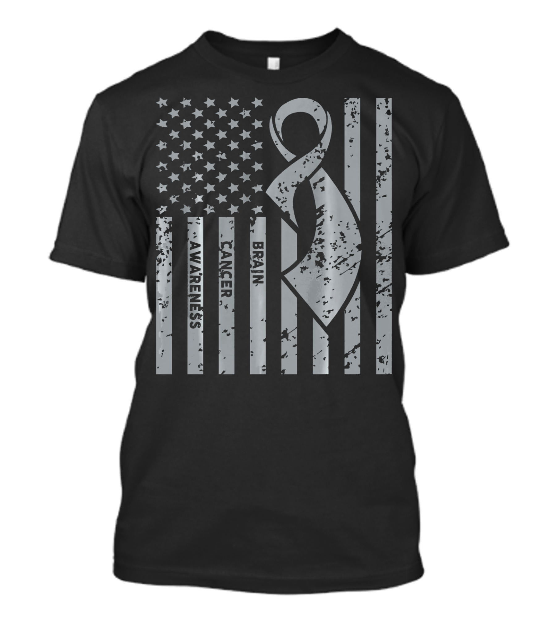 Brain Cancer Awareness Ribbon American Flag T-Shirt