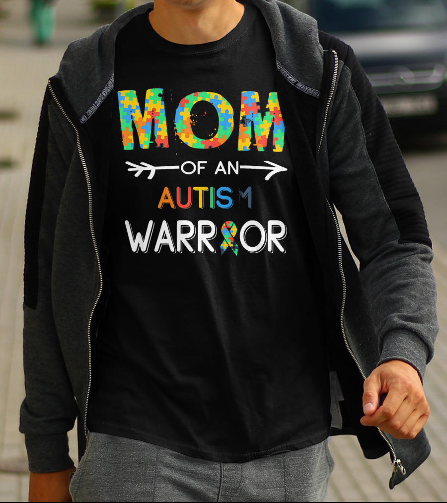 Mom Of An Autism Warrior Autism Awareness Puzzle T-Shirt