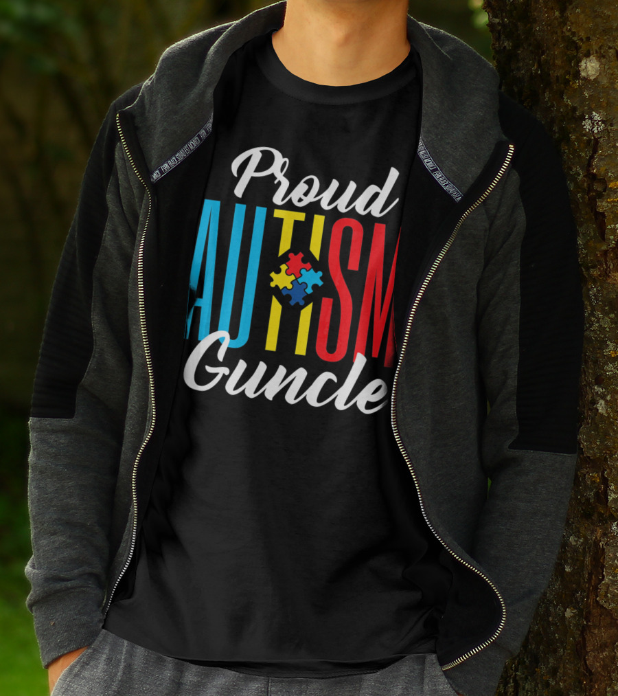 Proud Autism Guncle Puzzle Piece Awareness Support T-Shirt