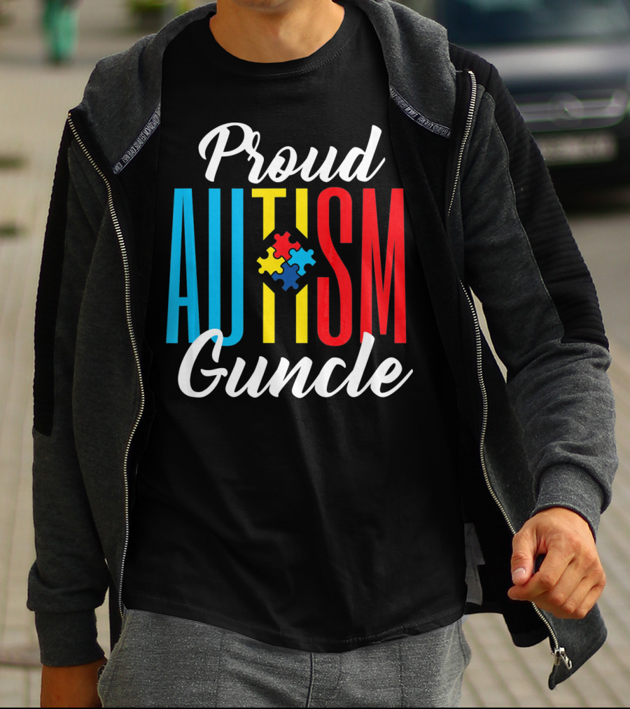 Proud Autism Guncle Puzzle Piece Awareness Support T-Shirt