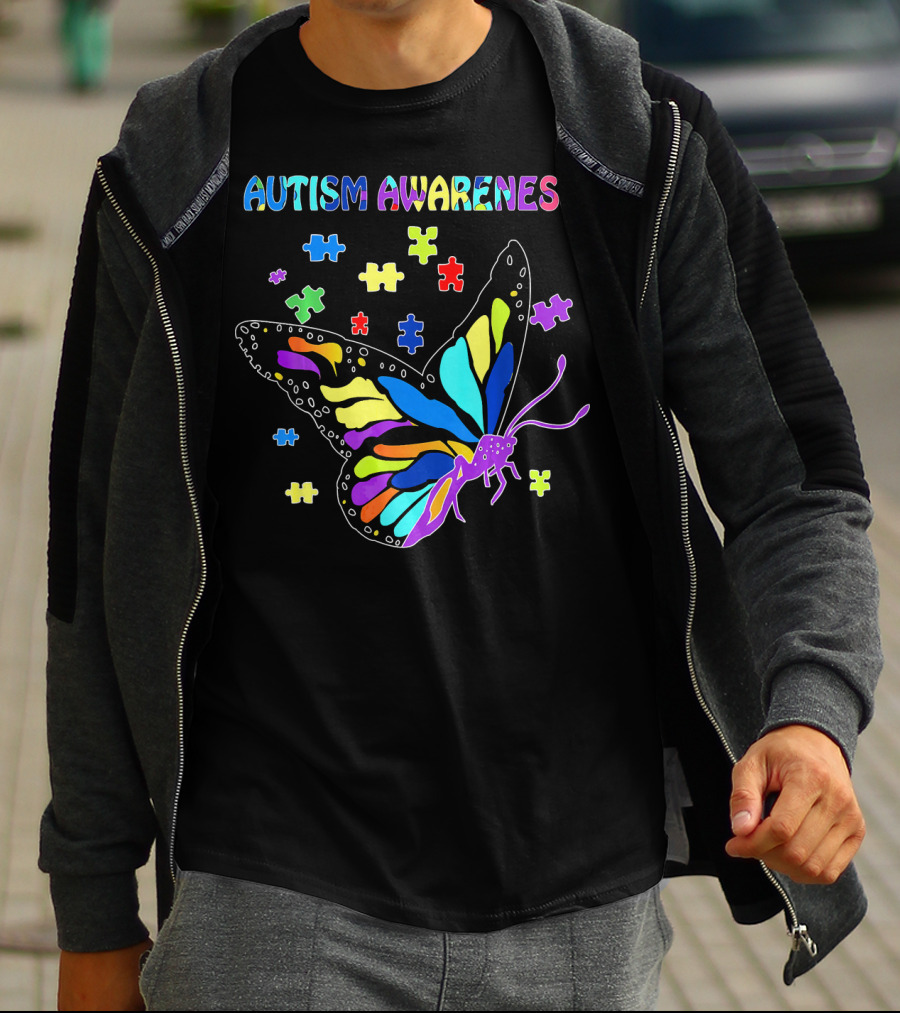 Autism Awareness Colorful Butterfly Puzzle Pieces T-Shirt