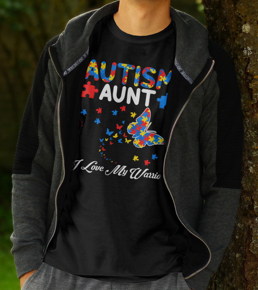 Autism Aunt I Love My Warrior Butterfly Puzzle T-Shirt