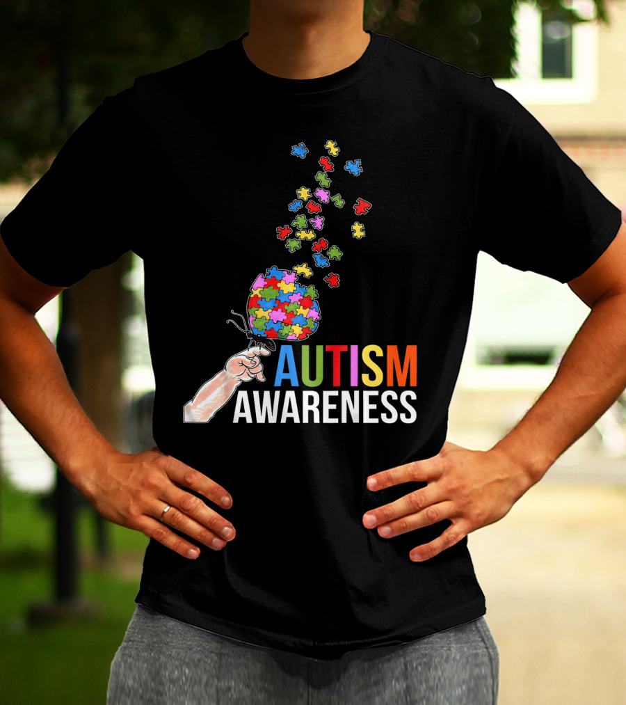 Autism Awareness Butterfly Puzzle Pieces Balloon T-Shirt
