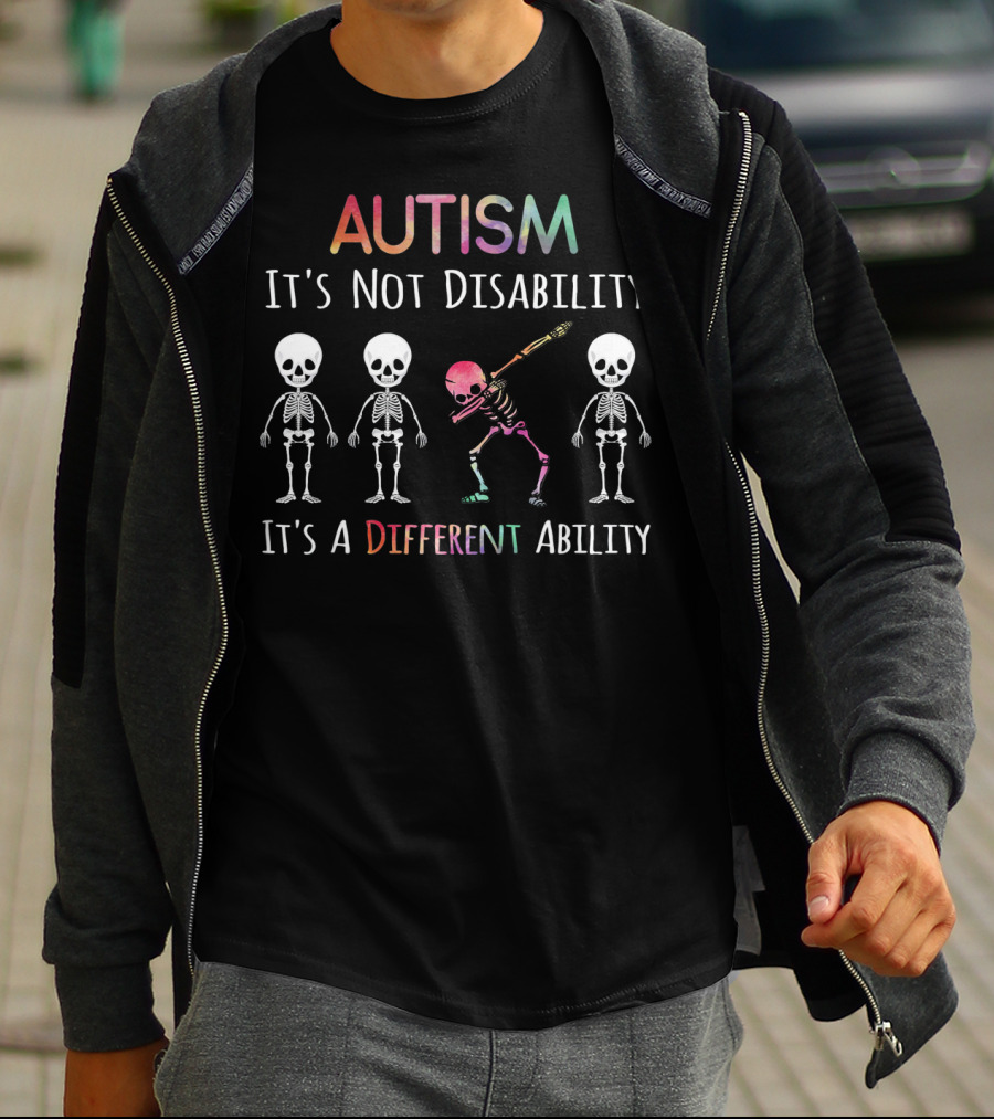 Autism Awareness Dabbing Skeleton It's Not Disability It's A Different Ability T-Shirt