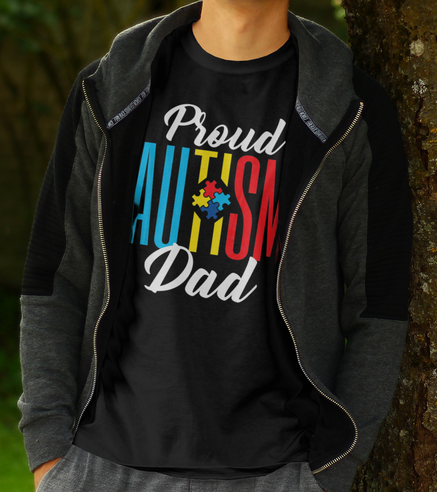 Proud Autism Dad Puzzle Piece Awareness Support T-Shirt