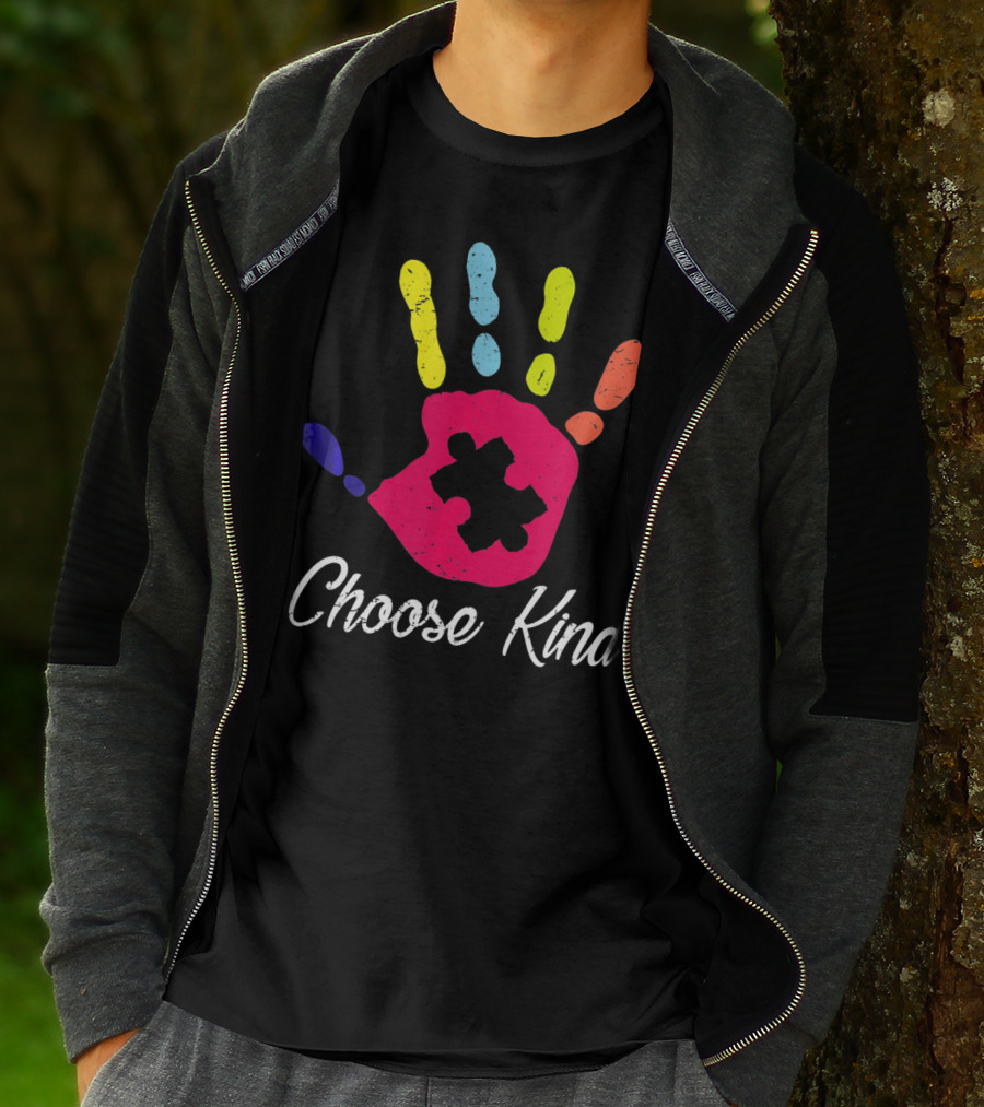 Choose Kind Colorful Hand Autism Puzzle Piece T-Shirt