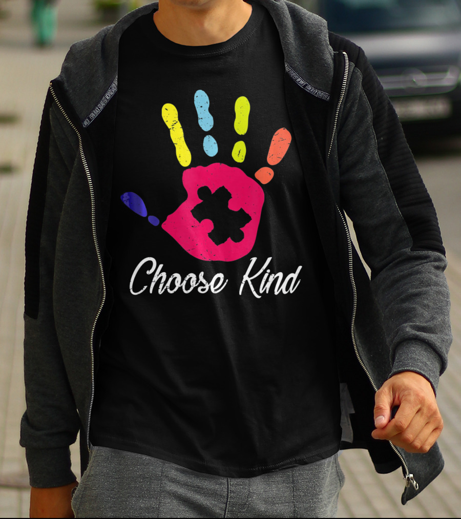 Choose Kind Colorful Hand Autism Puzzle Piece T-Shirt