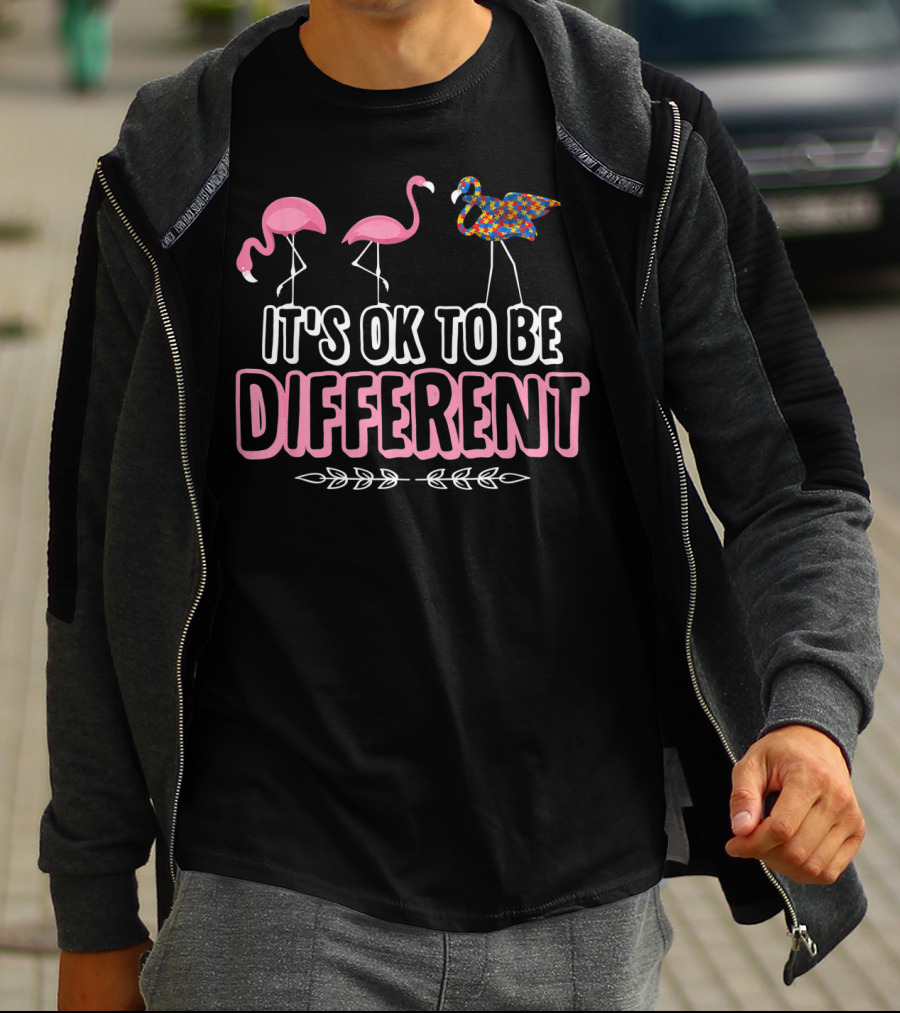 IT'S OK TO BE DIFFERENT FLAMINGO AUTISM PUZZLE PIECES T-Shirt