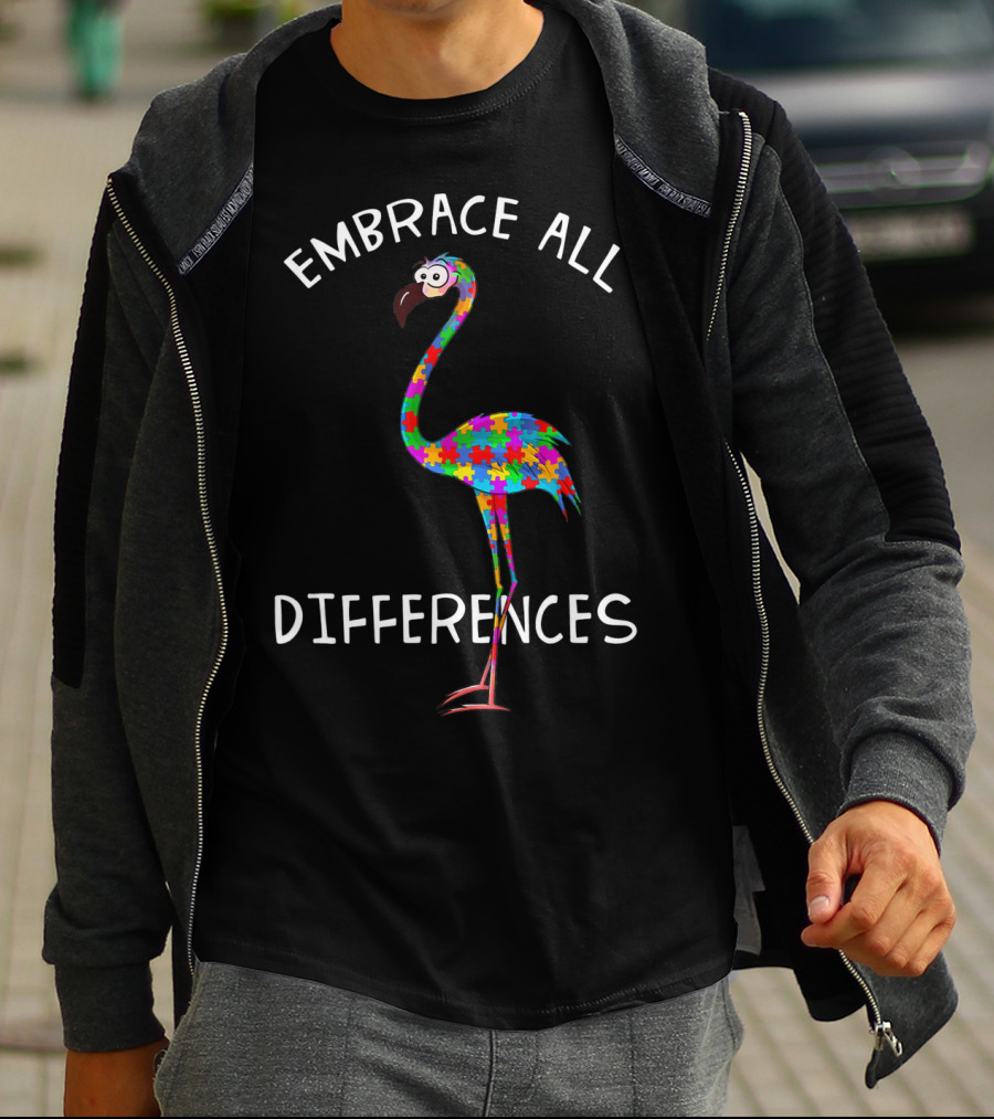 Embrace All Differences Puzzle Flamingo T-Shirt