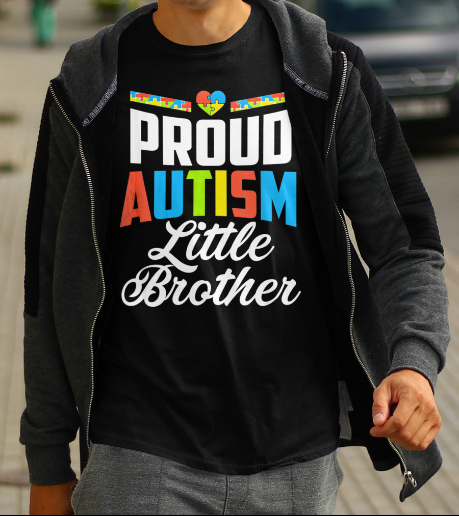 Proud Autism Little Brother Puzzle Piece Heart Awareness T-Shirt