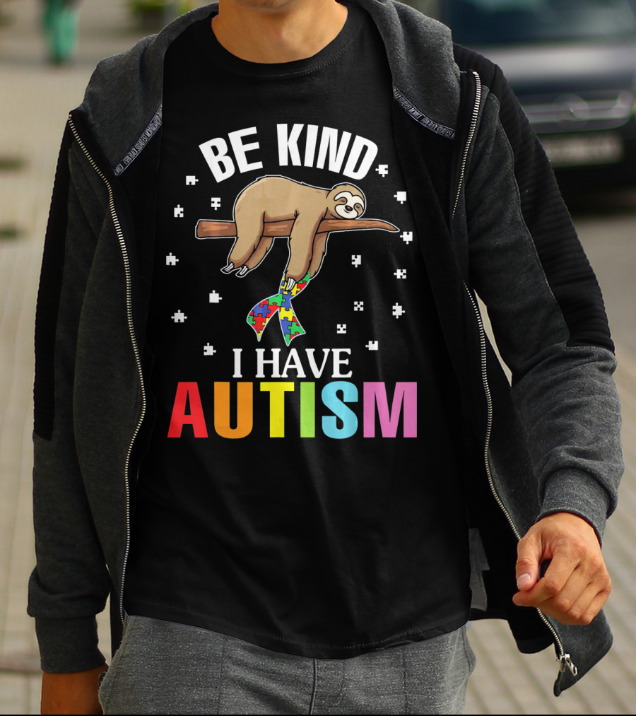 Be Kind Cute Sloth With Puzzle Ribbon I Have Autism T-Shirt