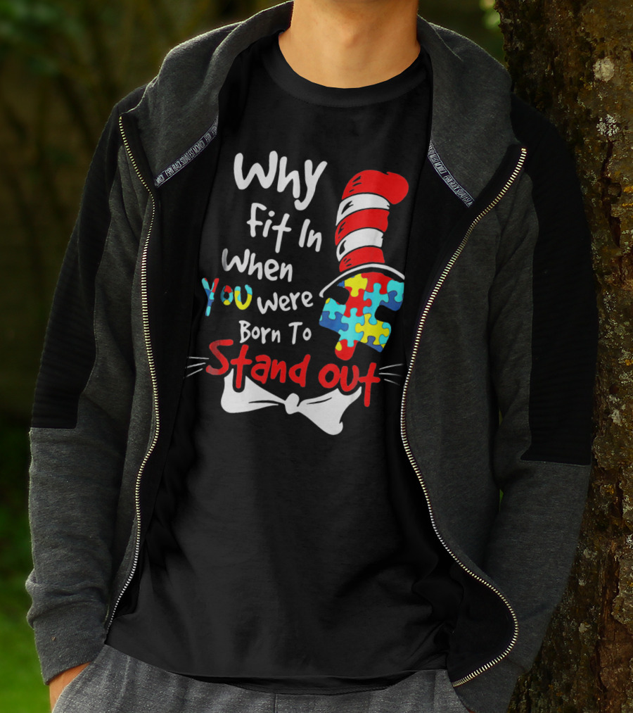 Why Fit In When You Were Born To Stand Out Puzzle Hat Cat Whiskers T-Shirt