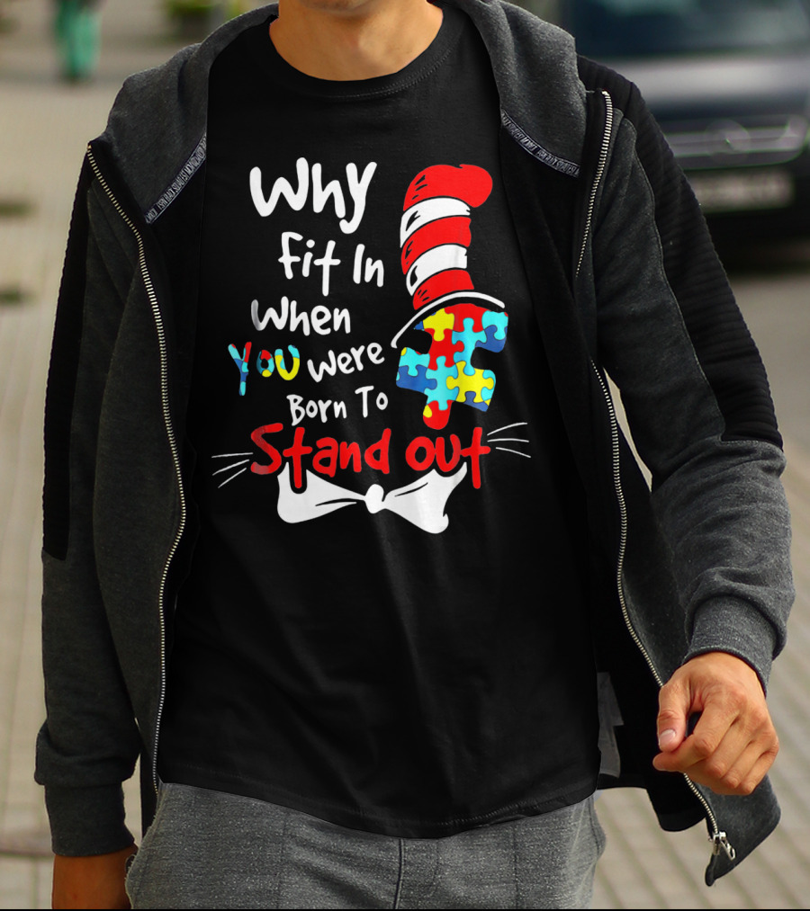 Why Fit In When You Were Born To Stand Out Puzzle Hat Cat Whiskers T-Shirt
