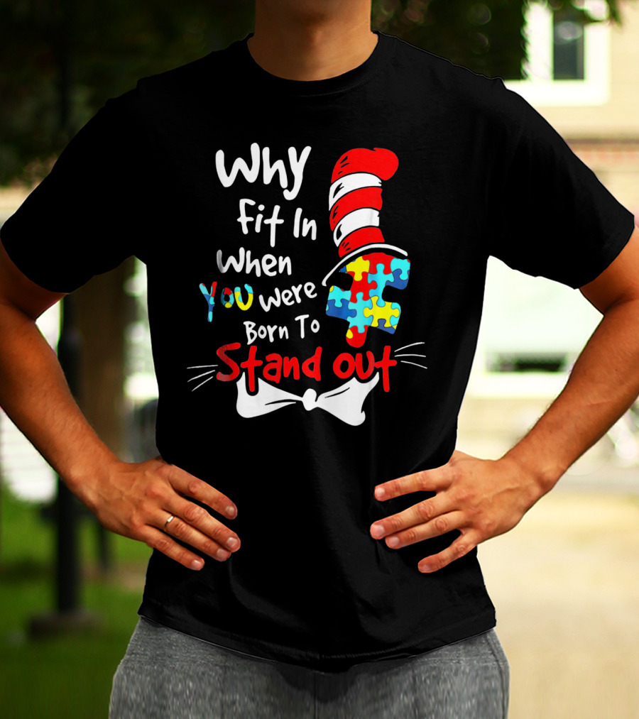 Why Fit In When You Were Born To Stand Out Puzzle Hat Cat Whiskers T-Shirt