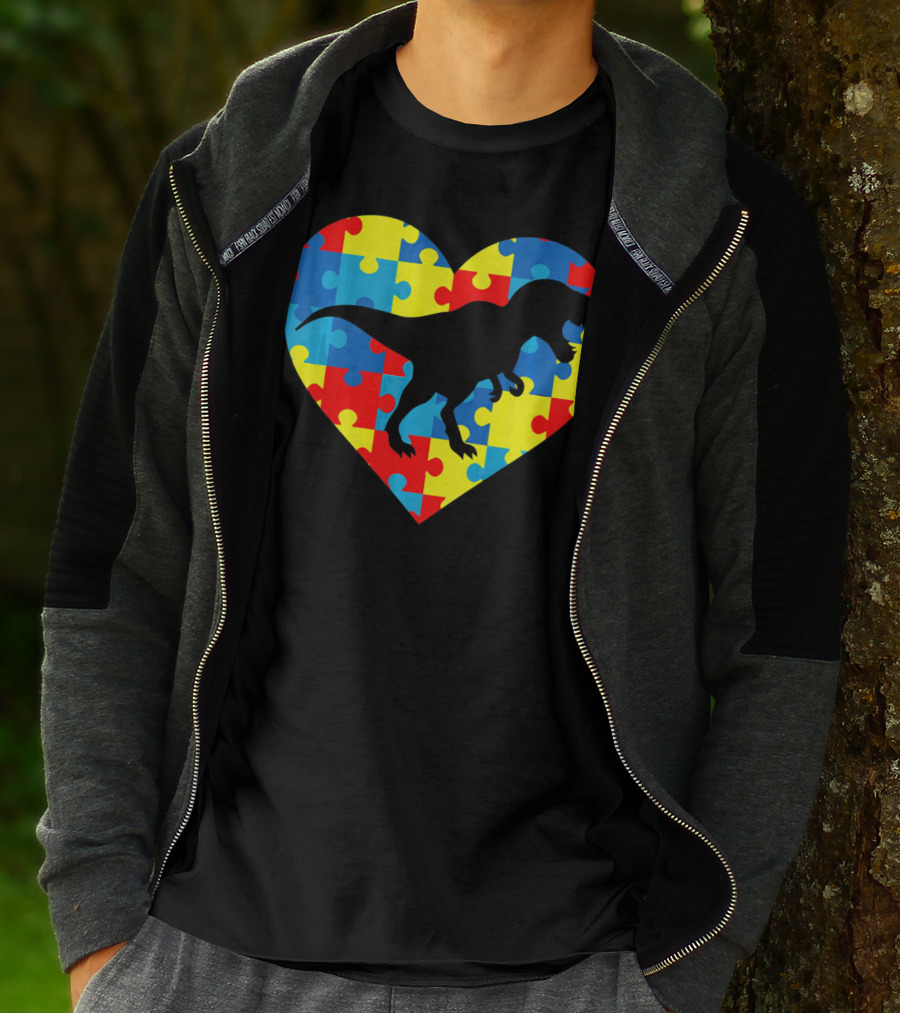 Autism Rex Heart Puzzle Dinosaur Awareness T-Shirt