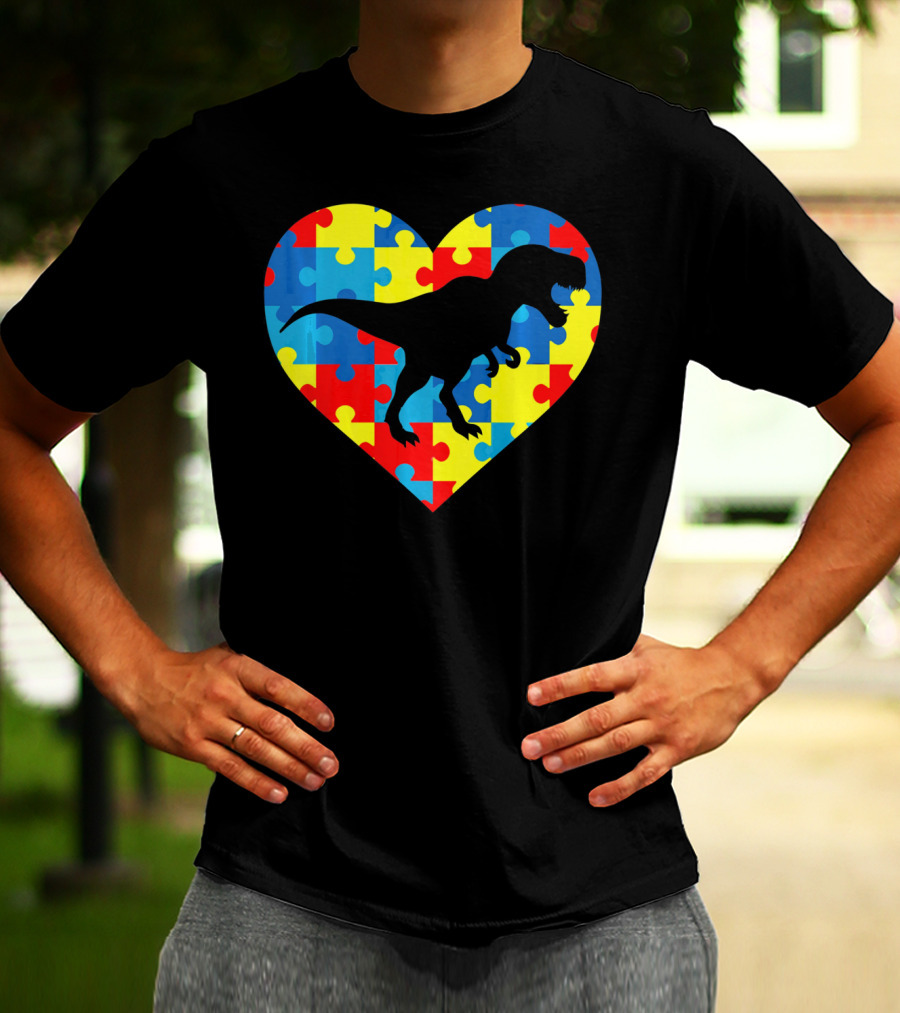 Autism Rex Heart Puzzle Dinosaur Awareness T-Shirt