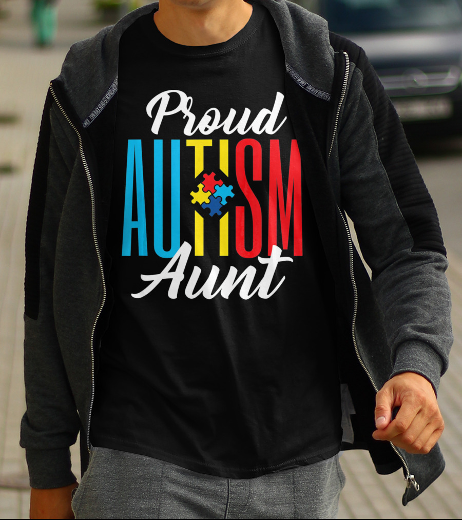 Proud Autism Aunt Puzzle Piece Awareness T-Shirt