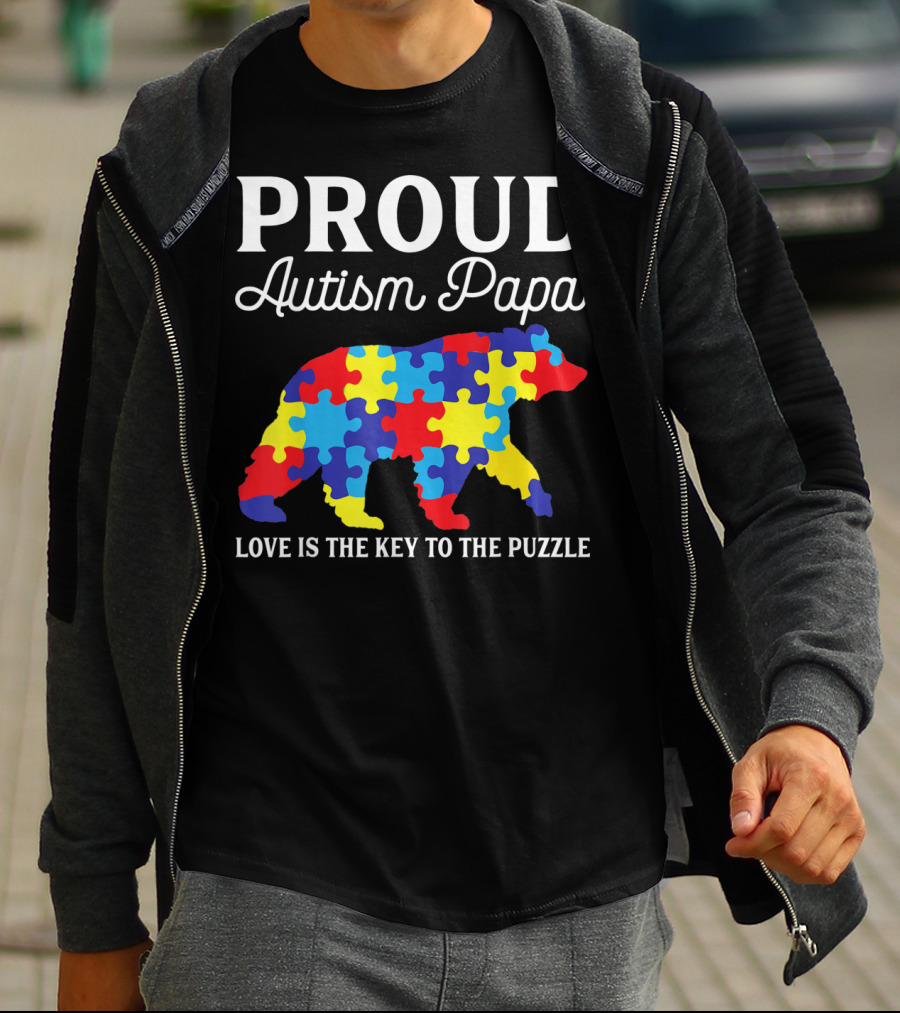 Proud Autism Papa Love Is The Key To The Puzzle T-Shirt