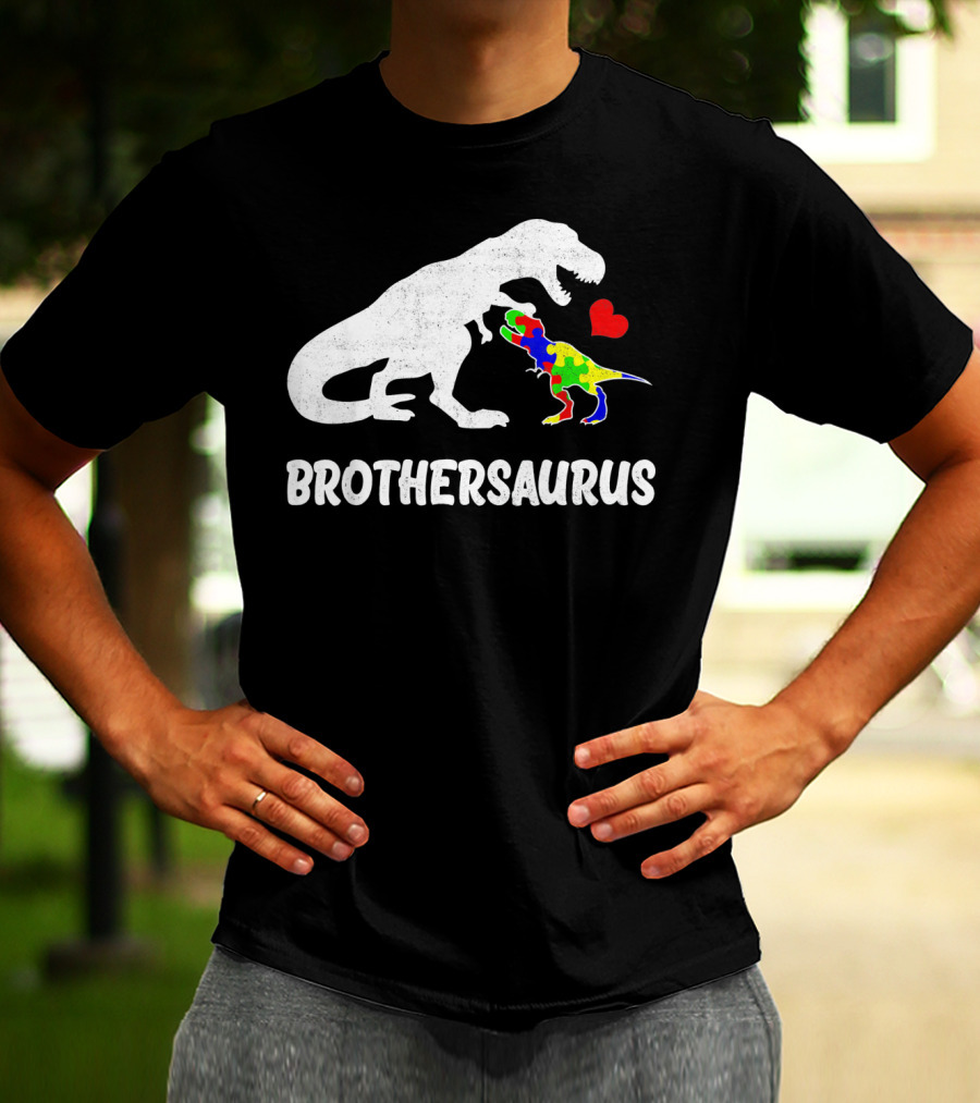 Brothersaurus Strong Dinosaur Autism Heart Puzzle T-Shirt