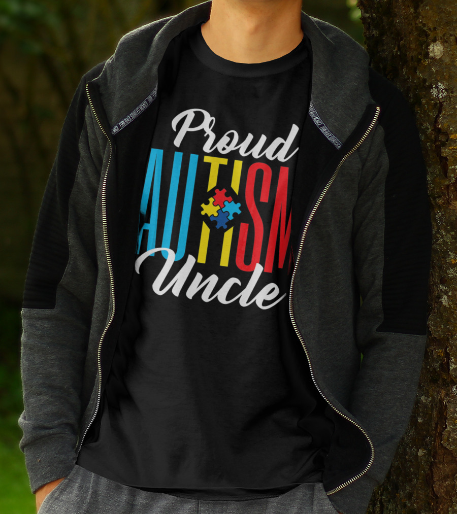 Proud Autism Uncle Puzzle Piece Awareness Support T-Shirt